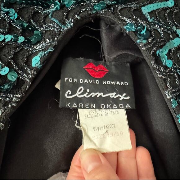 Vintage Climax Emerald Green Sequin Beaded Fringe Fitted Dress Size 9/10 - Picture 5 of 6